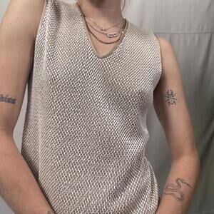 NIA Roma Beaded Knit Tank – Ivory & Gold formal beaded blouse